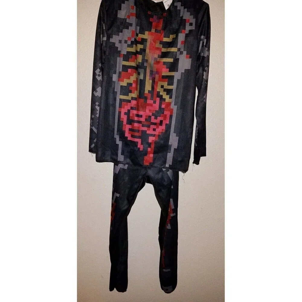 NEW Pixel Zombie Halloween Costume Boys Small 4-6 Shirt Pants Mask Gloves